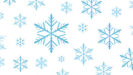 Elegant blue snowflakes on a white background create a winter wonderland themed seamless pattern for festive designs