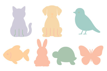 Obraz premium Cute pastel colored animal shapes collection featuring cat dog bird fish rabbit turtle butterfly