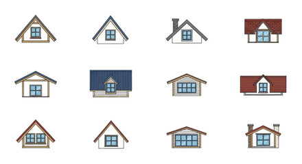Collection of colorful house roof gables and dormer windows.