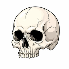 Cartoonish human skull with cracks visible teeth and dark eye sockets. © Rum