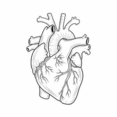Detailed Line Art Illustration of a Human Heart with Arteries and Veins.