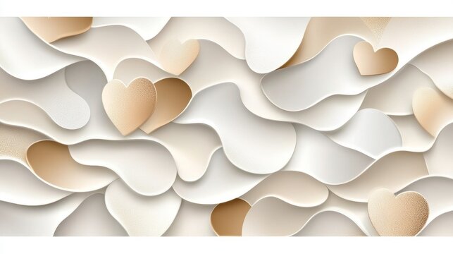 Seamless Brown and Gold Pattern with Elegant Hearts and Delicate Floral Elements for Background Use