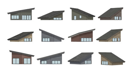 Collection of modern house elevations with shed roofs.