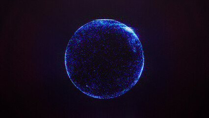 Abstract digital energy shiny sphere of particles. Blue orb ball round core made of glowing bright magic electric electrons.
