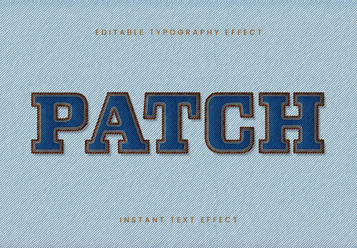 Blue And Brown Denim Embroidery Text Effect Patch Stitched Font
