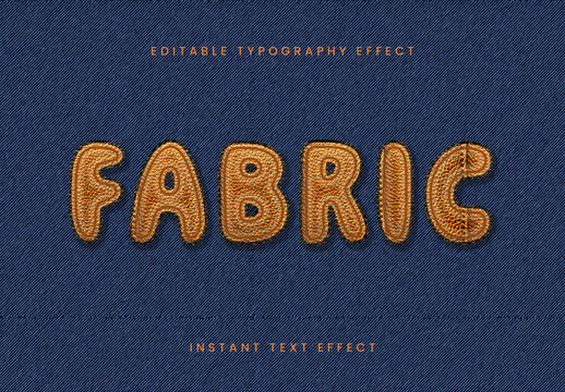 Brown Realistic Denim Embroidered Patch Text Effect Textile Stitch Font 
