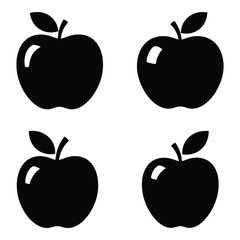 Four silhouette apples with stems and leaves simple organic fruit icons graphic elements for design projects food graphics silhouette
