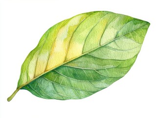 Obraz premium Detailed Green Botanical Leaf Placed on Pure White Background with Intricate Veins and Natural Texture