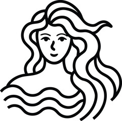 mythical sea goddess with flowing hair of waves 