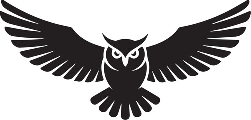 stylized owl in flight logo vector emblem minimalist symmetric silhouette for branding