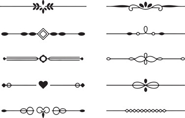 vintage ornamental horizontal dividers set decorative line borders and floral flourishes for stationery and print