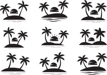 Fototapeta premium tropical beach logo pack palm tree island sunset silhouette collection vector emblem for travel design