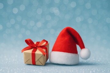 Joyful christmas gift box and santa hat in a warm holiday celebration close-up