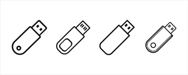 USB Drive Icons Set Digital Storage Device Black and White Design