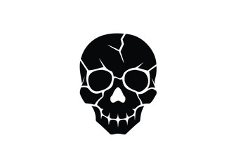 cracked skull silhouette vector icon