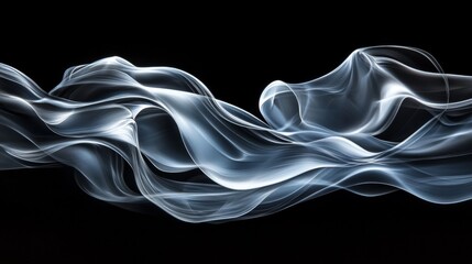 Dynamic Swirling Smoke Patterns Against Dark Black Background with Ethereal Fluid Movement