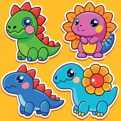 Obraz premium Adorable kawaii dinosaur characters cute baby dinosaurs cartoon style sticker design for children