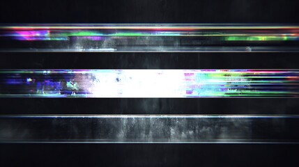 Abstract Digital Glitch Background with Colorful Horizontal Light Strips and Chromatic Aberration