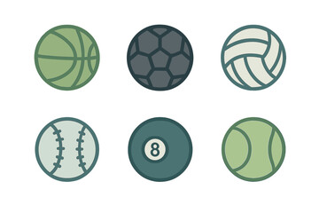 Six different sports balls set including basketball soccer volleyball and baseball