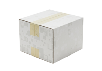 Isolated delivery package or product box secured with packing tape, sealed and unlabeled