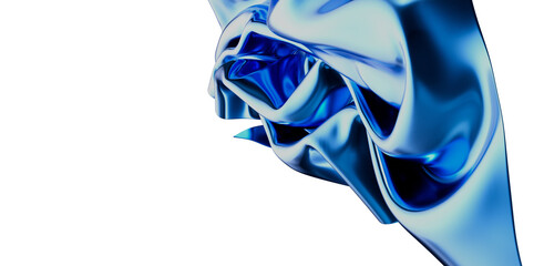 Stunning abstract illustration featuring a flowing, reflective blue chrome design with a modern wavy aesthetic on a white background. Perfect fo