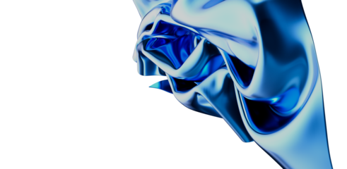 Stunning abstract illustration featuring a flowing, reflective blue chrome design with a modern wavy aesthetic on a white background. Perfect fo