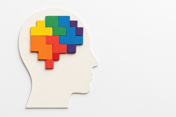 Cognitive puzzle solving brainstorming session in office graphic art modern design side view