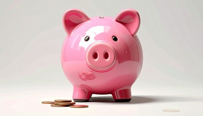 Classic pink piggy bank, a timeless symbol of financial security and personal savings, surrounded by scattered coins, representing wealth accumulation and careful budgeting strategies