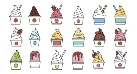 Set of colorful soft serve ice cream cup illustrations.