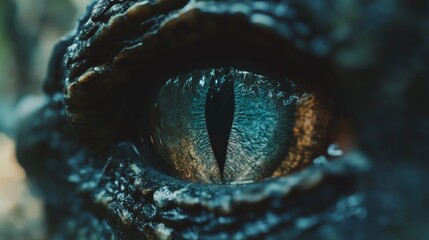 Close Up View of Mystical Reptile Eye with Detailed Textured Scales and Complex Intricate Pupil