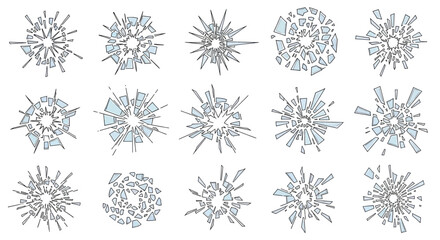 Set of handdrawn broken glass illustrations.