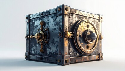 Fototapeta premium Antique Metal Strongbox with Ornate Golden Accents, a Secure Treasure