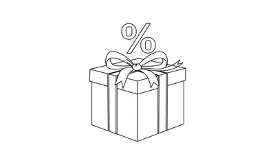 Discounted Gift Box with Ribbon and Percentage Sign Outlined for Black Friday and Holiday Promotions and Sales Events