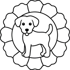 puppy with bone mandala behind for coloring page