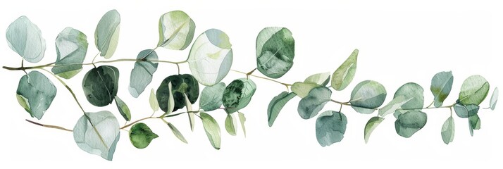 Delicate Branch of Eucalyptus with Fresh Green Leaves in Gentle Colors