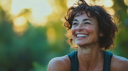 Happy Woman Smiling with Satisfaction After Finishing Intense Workout Session