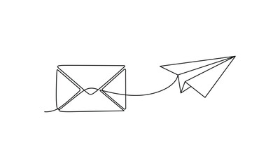 Minimalist Line Art Depicting Email Communication and Delivery with Paper Airplane Symbolizing Speed and Efficiency in Modern Digital Age