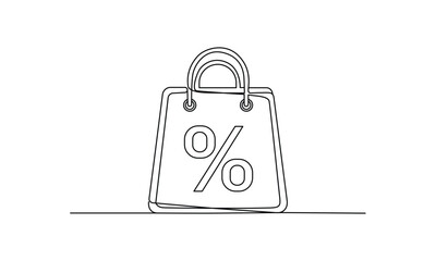 Minimalist Shopping Bag Line Art Illustrating Discount Deals and Sale Events Online Purchase Opportunities for Retail Businesses and Promotional Campaigns