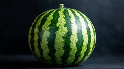 Close-up of a Whole Ripe Watermelon Isolated on Pure Black Background