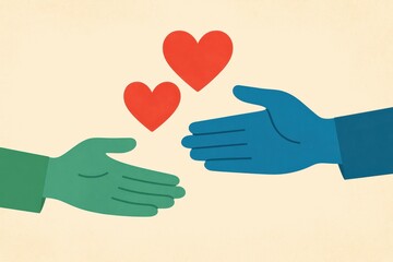 Connection and compassion hands sharing hearts emotions in a graphic illustration warm environment