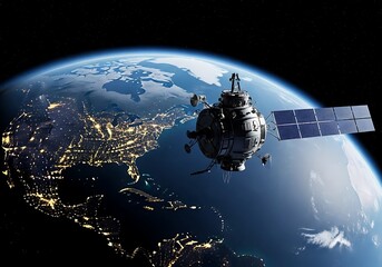 Advanced Satellite Technology Orbiting Earth Providing Global Communication and Data Services