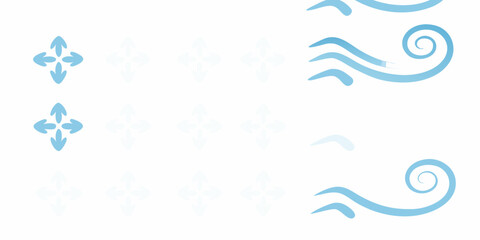 Abstract blue directional arrows and swirling wave elements on a clean white background