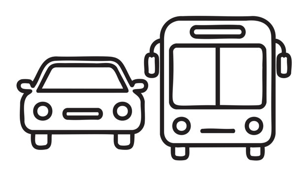 Black outline icon of a car and a bus side by side, with minimal linear design for transportation and travel themes.
