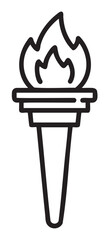 Black outline icon of a flaming torch with a simple design, symbolizing light and guidance.