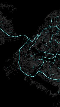 Urban Traffic Flow Map Simulation Portrait Mode in Douala, Cameroon, GPS Smart city route Transportation