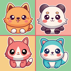 Cute kawaii animals collection adorable fox panda cat arctic fox baby characters adorable pet graphics