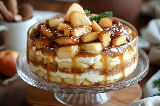 Delicious Layered Dessert with Caramel Soaked Ladyfingers Velvety Mascarpone Cream and Fresh Apples