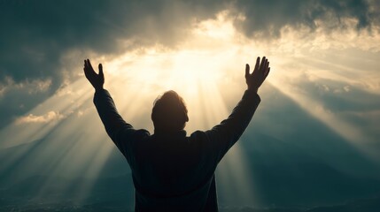 Christian Faith – Worshiping Figure on Wide Natural Horizon.