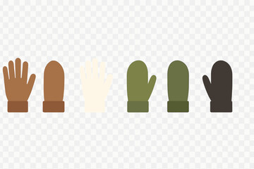 Collection of winter hand coverings including gloves and mittens in earthy colors