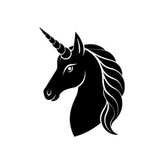 Silhouette of a unicorn head facing left on transparent background